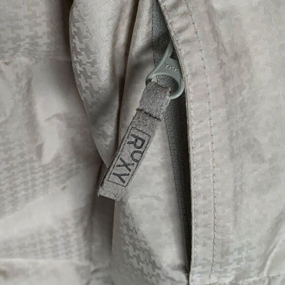 Roxy beige herringbone print endurance 10,000  down ski winter jacket M EUC - Picture 4 of 15